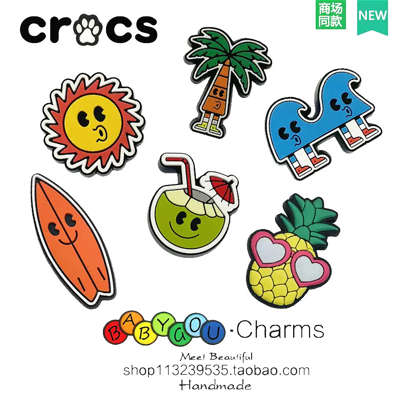 6 ชิ้น\ ชุด Crocs jibbitz Charms อุปกรณ์รองเท้ารูชายหาด เหมาะสําหรับของขวัญเด็ก หัวเข็มขัดน่ารัก สไตล์วันหยุดฤดูร้อน