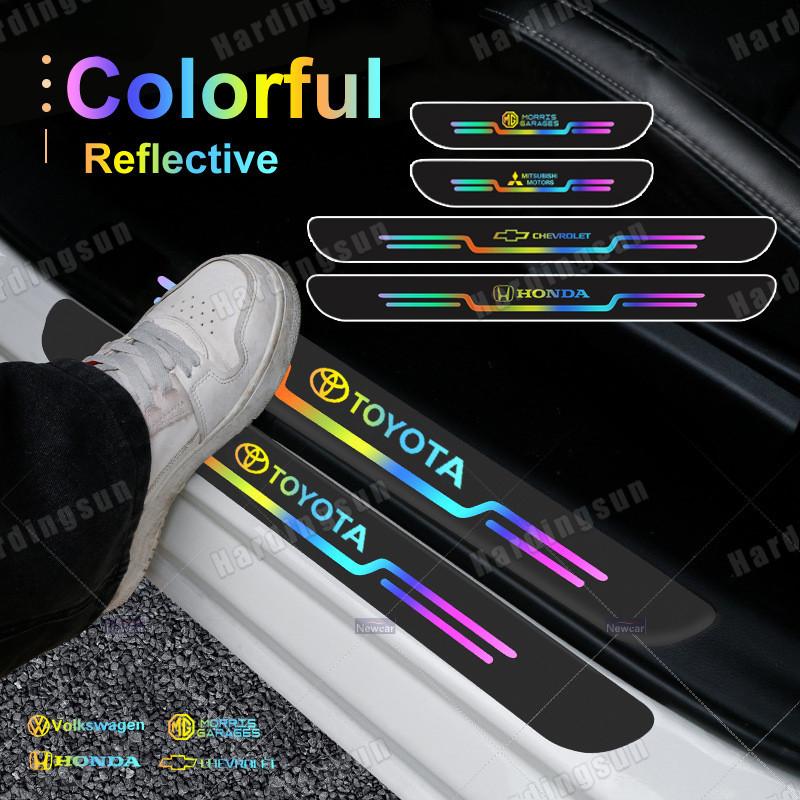 สีสันสะท้อนแสงเลเซอร์ประตูรถ Sill Protector สติกเกอร์เกณฑ์รถสติกเกอร์ Auto Decal Trim Scratch Scratch สติกเกอร์รถอุปกรณ์เสริม