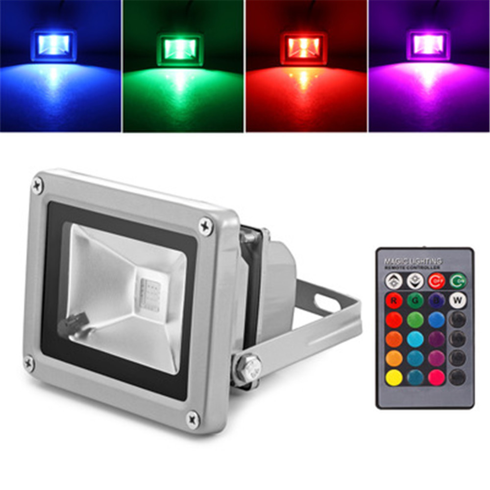 10w RGB LED FloodLight AC 110-240V รีโมทคอนโทรลที่มีสีสันเปลี่ยน Spotlight IP65 กันน้ํากลางแจ้ง Street ภูมิทัศน์แสง