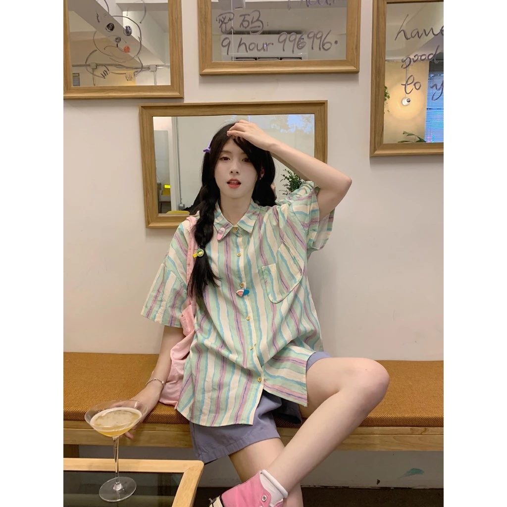 KOKO เสื้อลายดอกสงกรานต์ผู้หญิง แขนสั้น ทรงหลวม W352 thumbnail 10