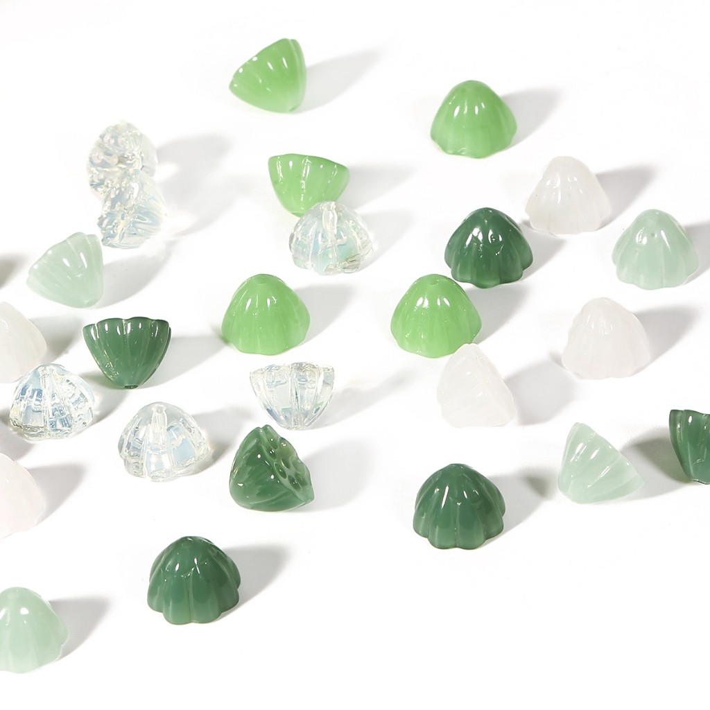 10 ชิ้น/ล็อต Lampwork ลูกปัดแก้ว Seedpod of the Lotus Charm Leaf ดอกไม้ Drop กลีบ DIY เครื่องประดับอุปกรณ์เสริม