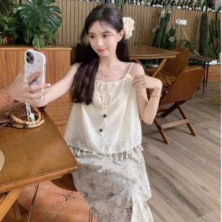 🌷GGals🌷​เสื้อสายเดี่ยวถักไหมพรม ผูกโบว์ ลวดลายเก๋ๆ ดีเทลปลายทิ้ง เสื้อแขนกุด สไตล์ลำลอง น่ารักสุดๆ#61800
