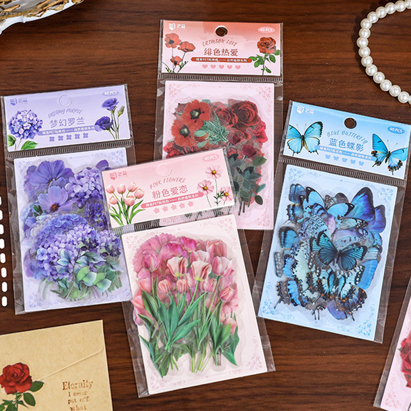 40 ชิ้น Creative Natural Plants Series สติกเกอร์ PET สมุดภาพ Deco DIY สติกเกอร์