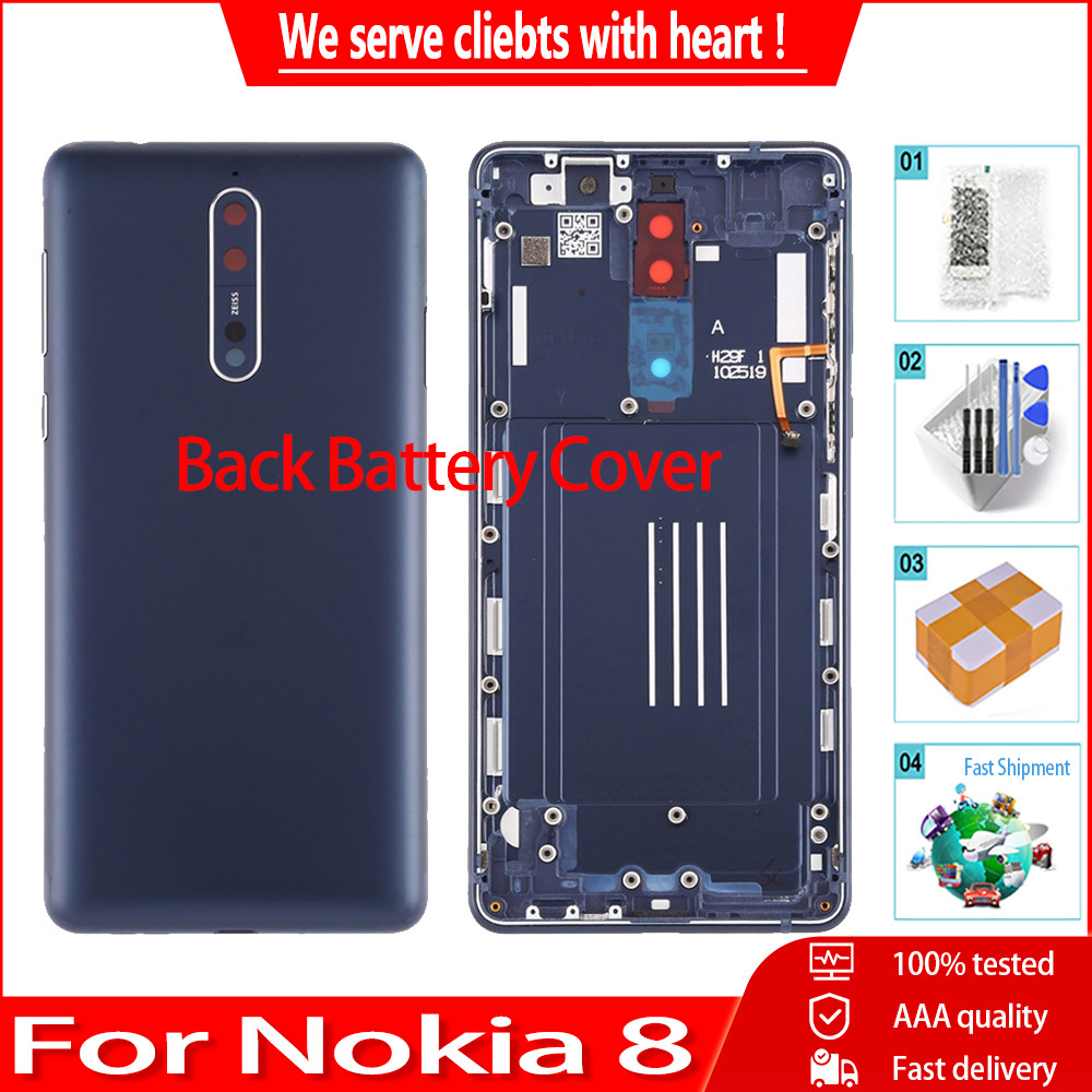 Original สําหรับ Nokia 8 N8 TA-1004 TA-1012 TA-1052 ฝาหลังแบตเตอรี่ด้านหลังประตู Matel พร้อมปุ่มด้าน