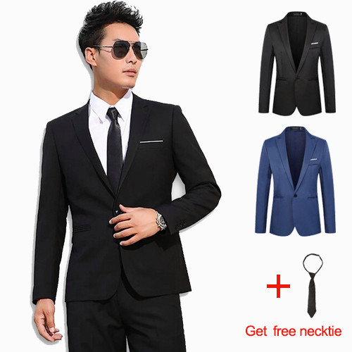 <ของขวัญฟรี> ผู้ชายเลือกชุดสูทอย่างเป็นทางการธุรกิจเสื้อแจ็คเก็ตสไตล์เกาหลีสูทเพรียวบางสำหรับงานแต่งงาน