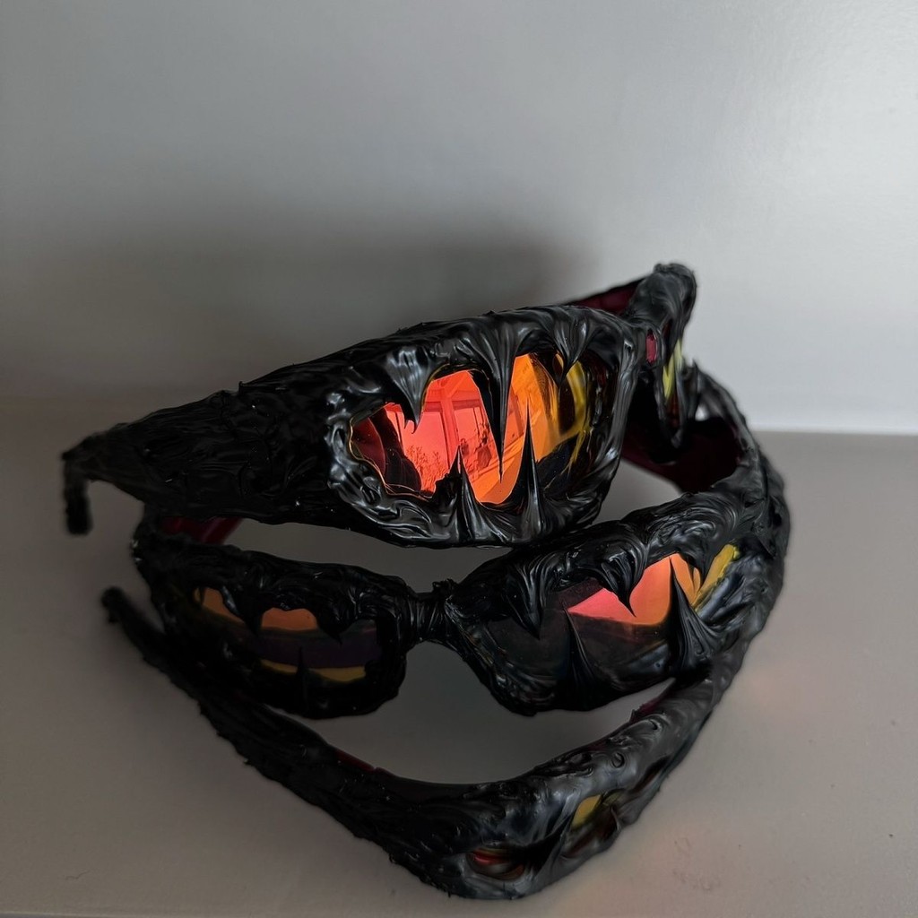 ✨ Pi0neeR Ruby แว่นกันแดดเรซิ่นแฮนด์เมด avant-garde มืด ins