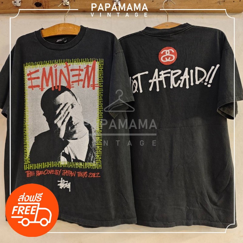 [ Stüssy ] X [ EMINEM ] NOT AFRAID !! Bio Washed เสื้อวินเทจ เสื้อสตรีท แฟชั่น ฮิปฮอป papamama vintage shirt