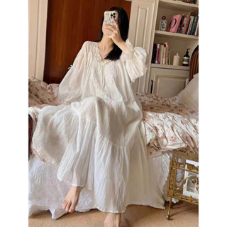 [JLYQ] ชุดนอนลูกไม้หวานสไตล์เจ้าหญิงฝรั่งเศสสีขาวผู้หญิง, สไ…