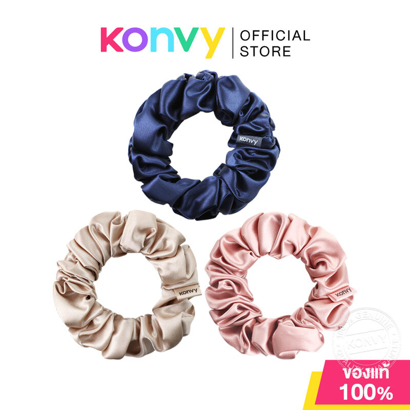 Konvy Silk Scrunchies 1pc คอนวี่ ยางรัดผมผ้าไหม (Deep Blue/Golden/Pink)