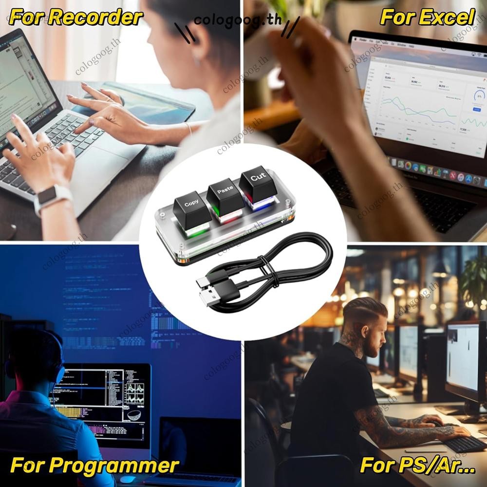 [colog.th] Rgb Mini Cut Copy Paste Keyboard 3-Key USB Type-C Gaming Mechanical Keyboard