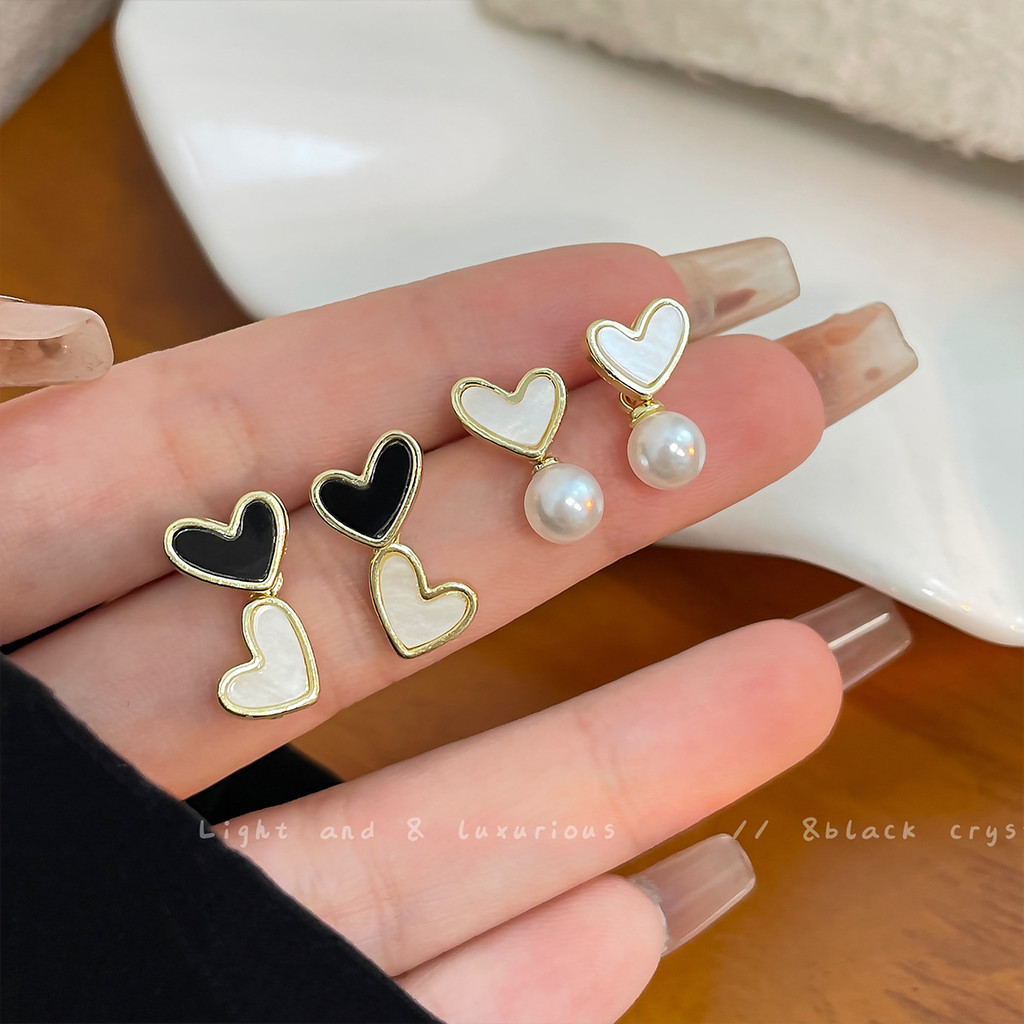 Love ต่างหูผู้หญิงเกาหลีรุ่น Classy น้ํามันหยดเงินเข็มต่างหูแฟชั่น Pearl Classy Commuter สไตล์ All-Match ต่างหูอินเทรนด์