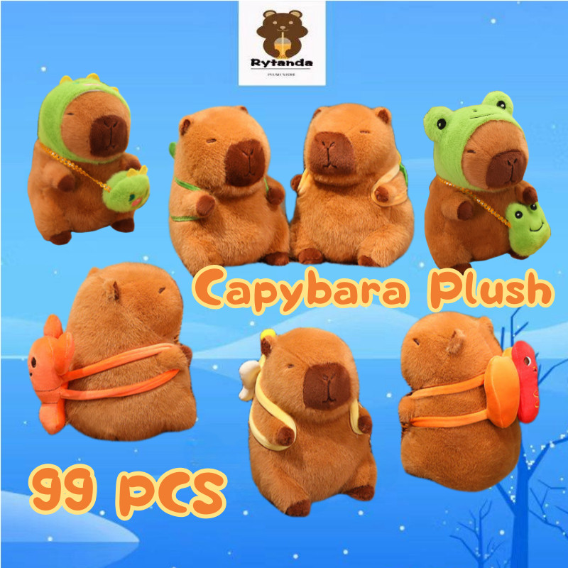 Kawaii Capybara ของเล่นตุ๊กตาสนุกกระเป๋าเป้สะพายหลัง Capybara Plushie ตุ๊กตาน่ารักชิปผลไม้ Capybara ตุ๊กตาของเล่นห้องนอนเดสก์ท็อปตกแต่งนุ่มเด็ก Soothing ตุ๊กตาเด็กของขวัญวันเกิดแลกเปลี่ยนของขวัญ
