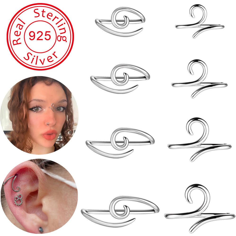 1 PC 925 เงินต่างหูเจาะ 16G แหวนคิ้วเจาะ 10/12/14/16 มม.จมูกเจาะนุ่มสะพานโค้งเจาะ Helix Conch กระดูกอ่อนเจาะเงิน
