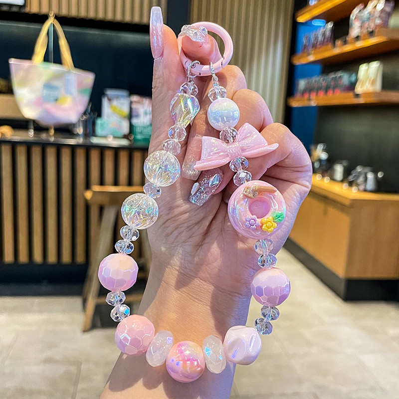 โดนัทโซ่โทรศัพท์มือถือ มือ-ลูกปัดสั้นเครื่องประดับโทรศัพท์มือถือสดแฟนของขวัญห่วงโซ่กล้องอุปกรณ์ตกแต่งลูกปัดทุกการแข่งขันกระเป๋าเครื่องประดับเชือกสูญ