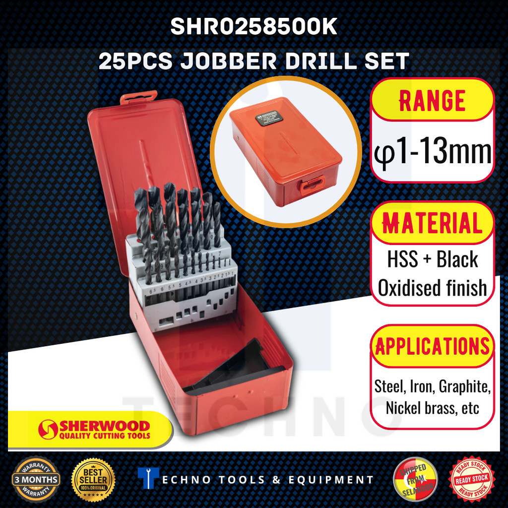 เชวู้ด ซร0258500K 25 ชิ้น Jobber เจาะชุด 1-13 มม.ช่วง 100% ใหม่ &