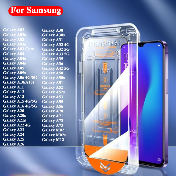 One-Click Full HD ฟิล์มกระจกเต็มจอ ป้องกันหน้าจอสำหรับ Samsung Galaxy A12 A35 A16 A06 A25 A51 A52 A71 A20 A32 A33 กันรอย