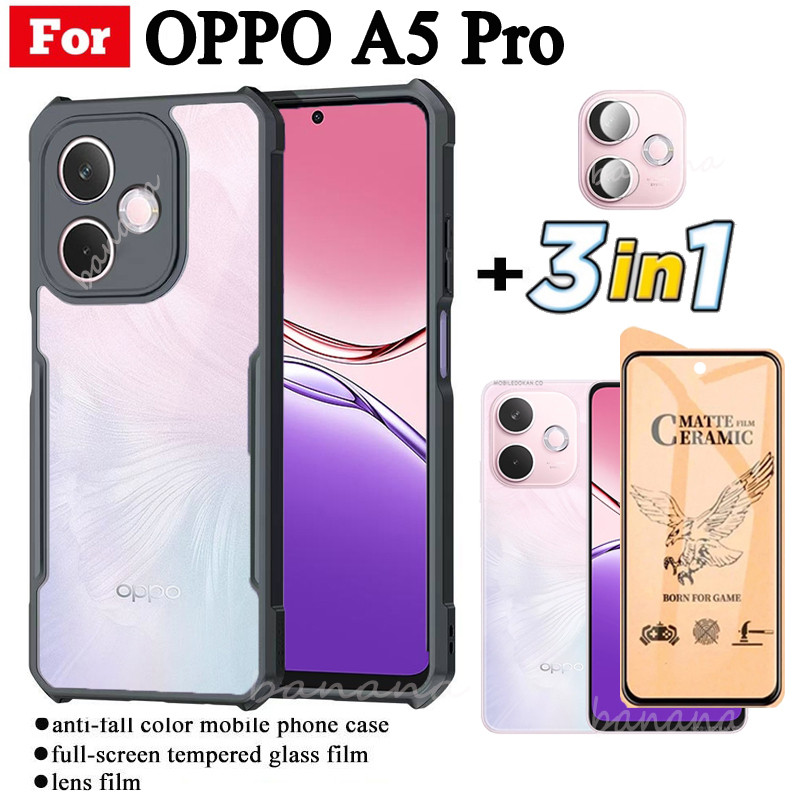 3 in 1 Oppo A5 Pro เคสโทรศัพท์กันกระแทกสําหรับOppo A3 Pro A3x A3 เซรามิคFrostedฟิล์ม + ฟิล์มเลนส์กล้