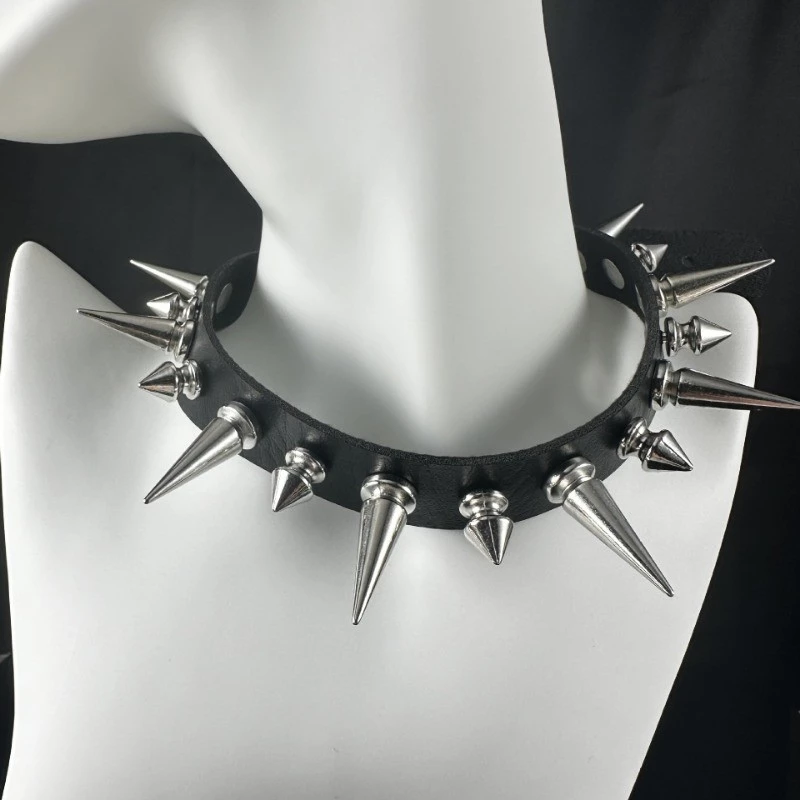 Punk Gothic Rivet Choker สร้อยคอ Harajuku หนังสีดําสร้อยคอเครื่องประดับอุปกรณ์เสริม