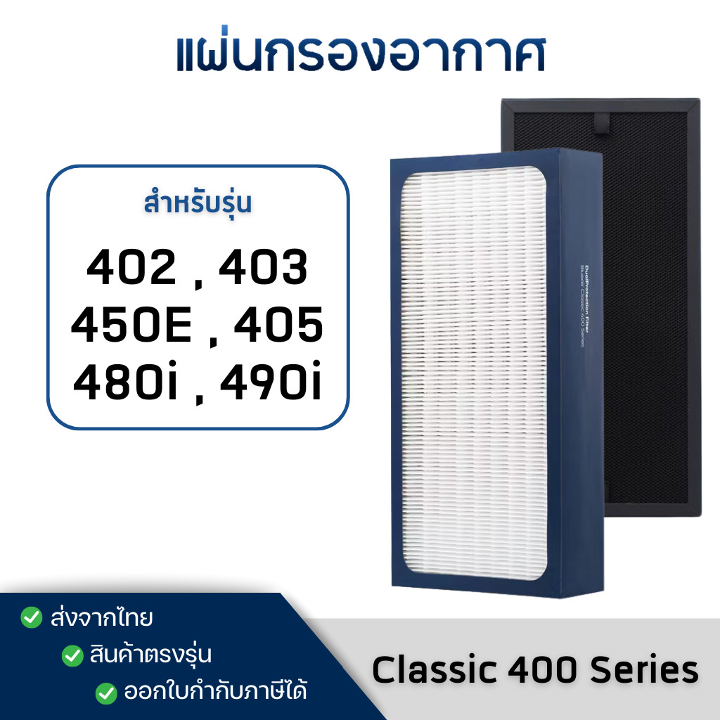 แผ่นกรองอากาศ Blueair รุ่น 402, 403 ,450E, 405, 480i ,490i สำหรับเครื่องฟอก บลูแอร์ 400 Series Smokestop Filter