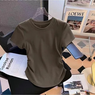เสื้อผ้าแฟชั่นตามกระแส เสื้อผ้าสาวอวบไซส์ใหญ่ เสื้อยืดสาวอวบ เสื้อรัดรูป เสื้อครอปแต่งย่นข้าง