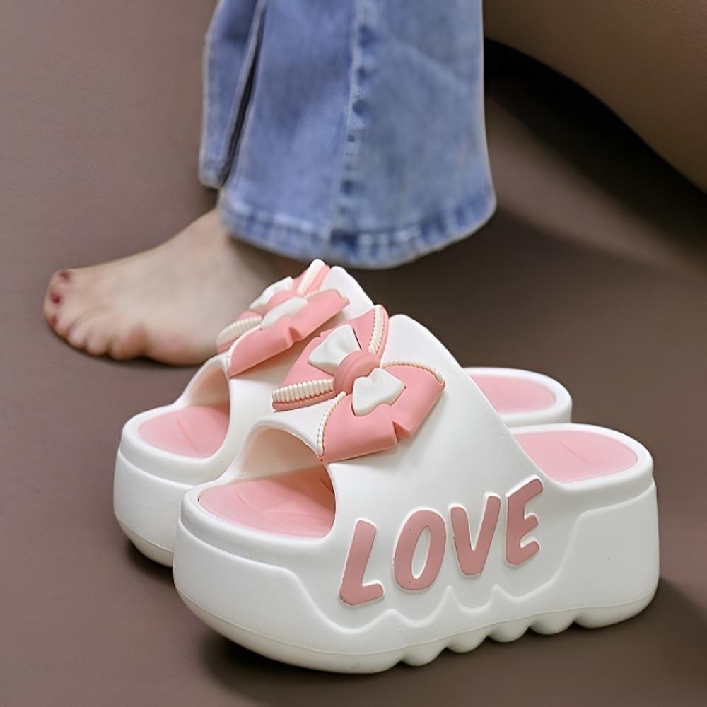 SPARKLEEDGE Flip Flops รองเท้าแตะ, Candy Color Bowknot Flats รองเท้าแตะ, All Match หนา Soled Beachwear รองเท้า Anti Slip Platform รองเท้าแตะผู้หญิงในร่มกลางแจ้ง