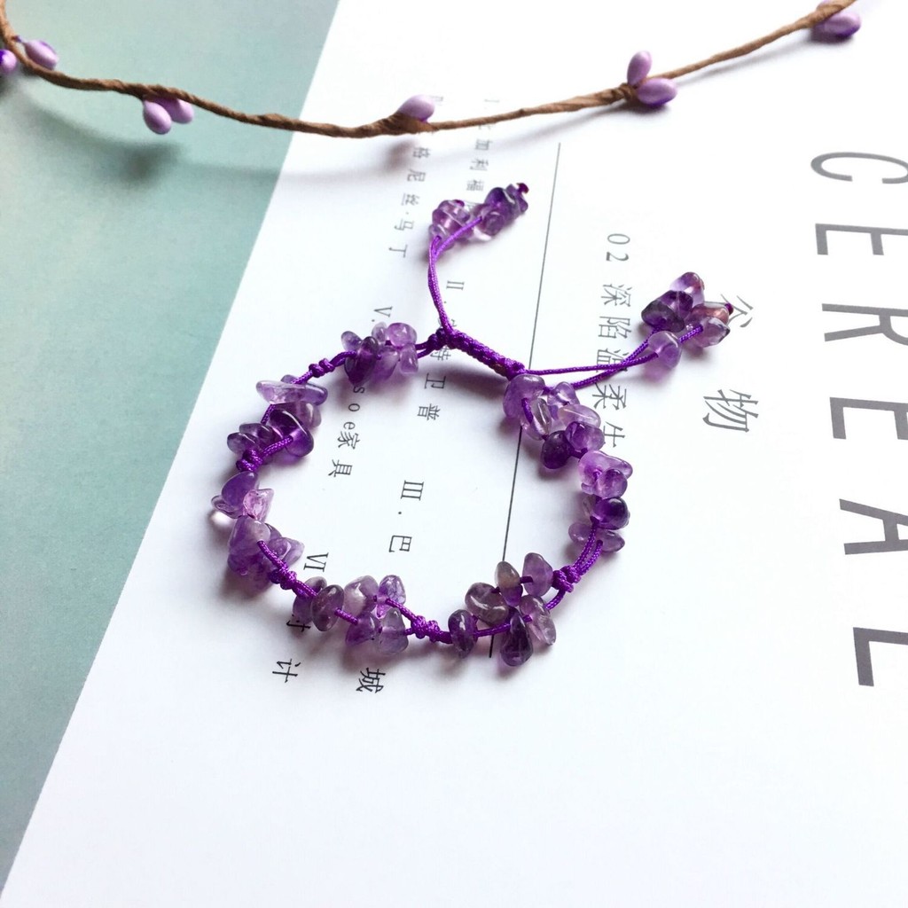 天然紫水晶碎石手编手链/手饰 女款 纯手工饰品Natural amethyst crushed stone hand woven bracelet/jewelry20250325
