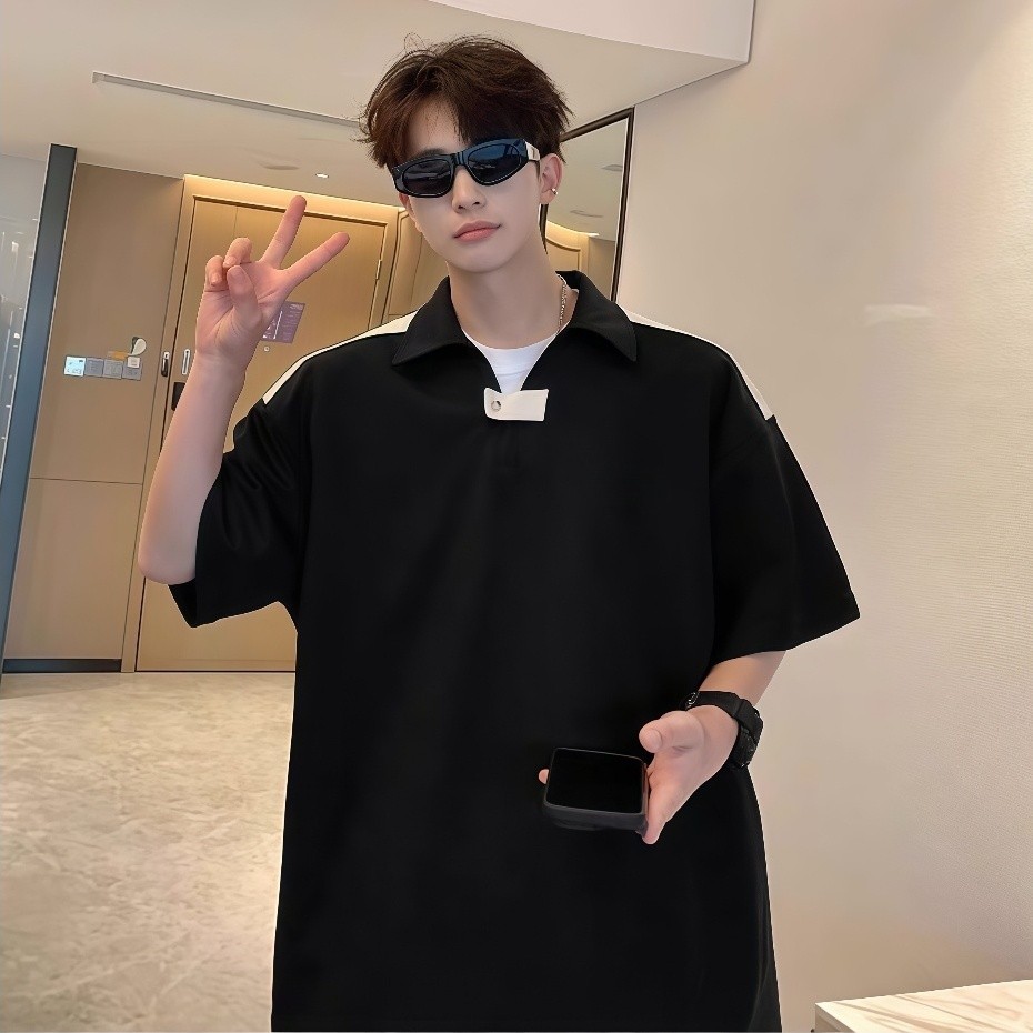 M＆M ฤดูร้อนรุ่นใหม่ เสื้อโปโลผู้ชาย การออกแบบเฉพาะกลุ่ม สีล้วนแมทช์ลุคง่าย หล่อลำลอง