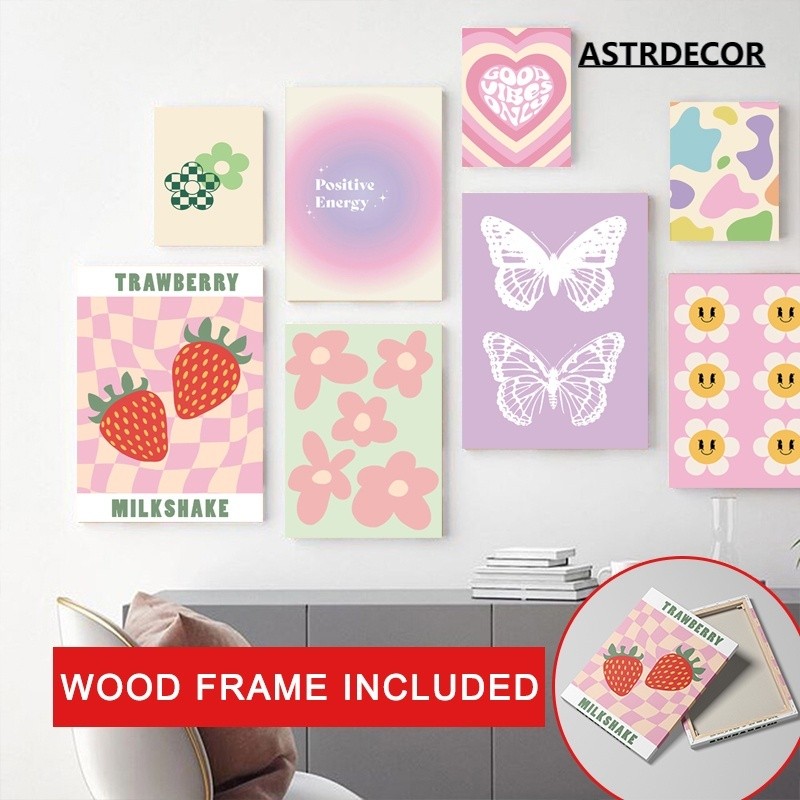 (พร้อมกรอบ) โปสเตอร์ พิมพ์ลายนามธรรม Danish Pastel สวยงาม สีม่วง สีเขียว สําหรับตกแต่งผนัง ครอบครัว