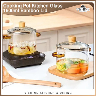 VISHINE Cooking Pot Kitchen Glass Cooking Salad Bowl Soup Pot Heat-resistant Gas Stove Able 1600ml