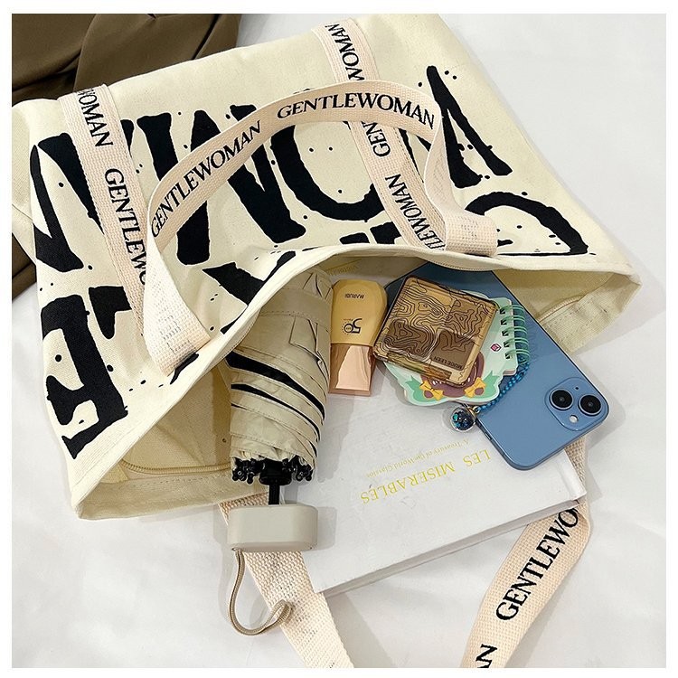 กระเป๋าผ้าใบขนาดใหญ่ความจุผ้าใบ Tote กระเป๋าถือผู้หญิง Casual All-Match กระเป๋าสะพาย - รูปที่ 4