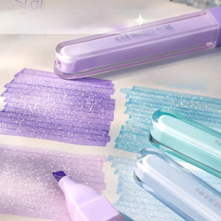 3 ชิ้น/กล่อง Kawaii Glitter Highlighters น่ารัก Bling เงาปากกาเรืองแสง DIY Art Markers Spot Liner สีพาสเทล Highlighter ภาพวาดสํานักงาน