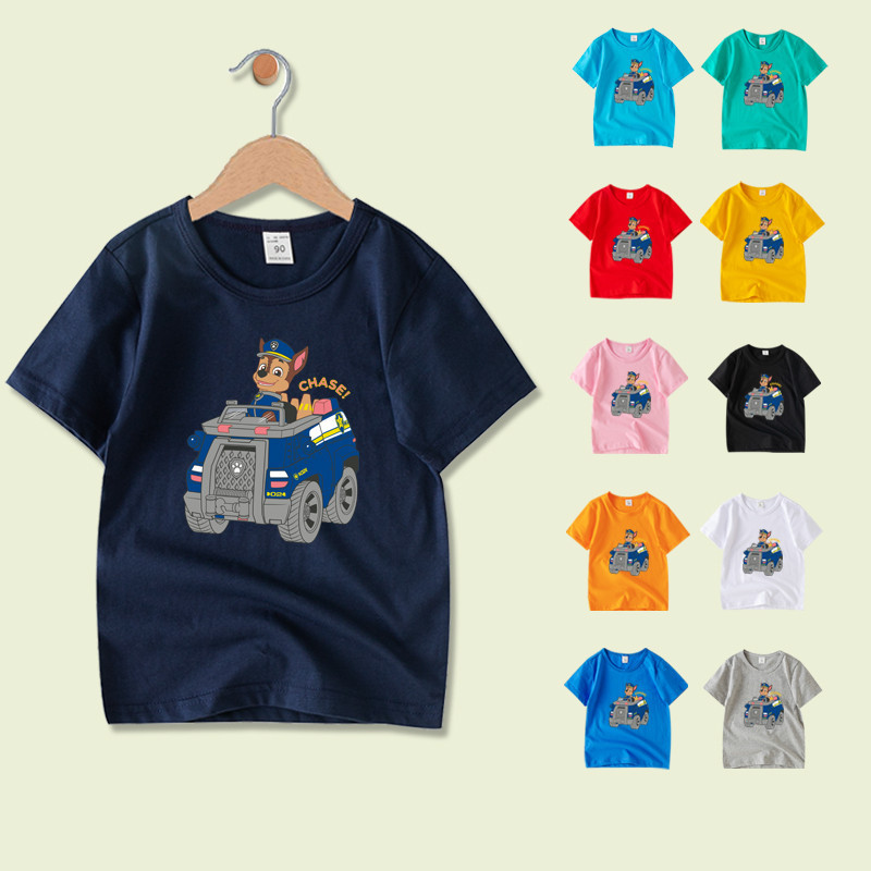 เสื้อผ้าเด็ก ชุดเด็ก เสื้อผ้าเด็กผู้ชาย เสื้อเด็ก T-shirt ลายการ์ตูน Paw Patrol Chase 100% ผ้าฝ้าย 8 สี NE018