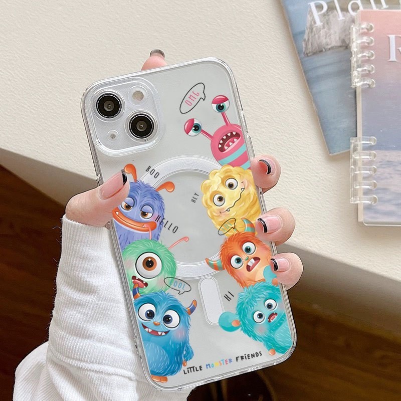 Case แม่เหล็ก เคสใส ชาร์จไร้สาย สำหรับ iPhone 15 14 13 12 11 Pro Plus Max 7Plus XR X XS MAX SE 7 8 เคส ลายการ์ตูน น่ารัก