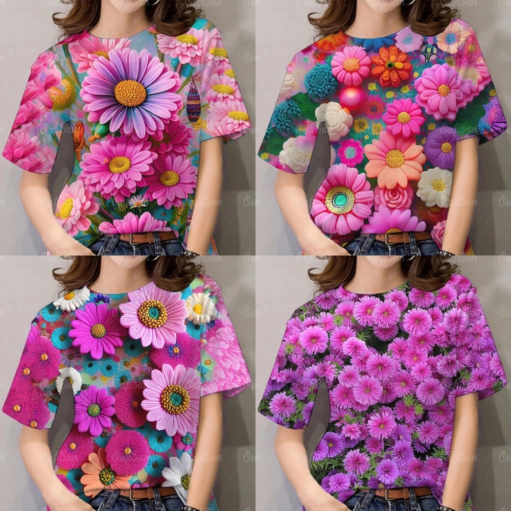 ( มีสินค้า ) เสื้อฮาวายชายหาดสตรีทันสมัย2567 เสื้อลายดอกสีแดงสวยมาก สไตล์รีสอร์ทลำลองทุกวัน เสื้อยืดฤดูร้อนทรงหลวมและระบายอากาศได้ดี