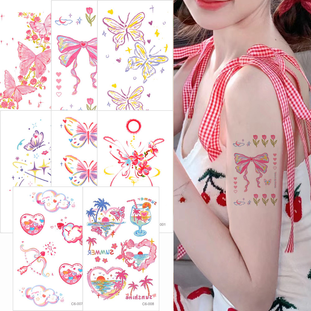 สติกเกอร์รอยสักชั่วคราว ลายผีเสื้อน่ารัก กันน้ํา ล้างทําความสะอาดได้ สําหรับติดตกแต่งร่างกาย ข้อมือ หน้าอก แขน
