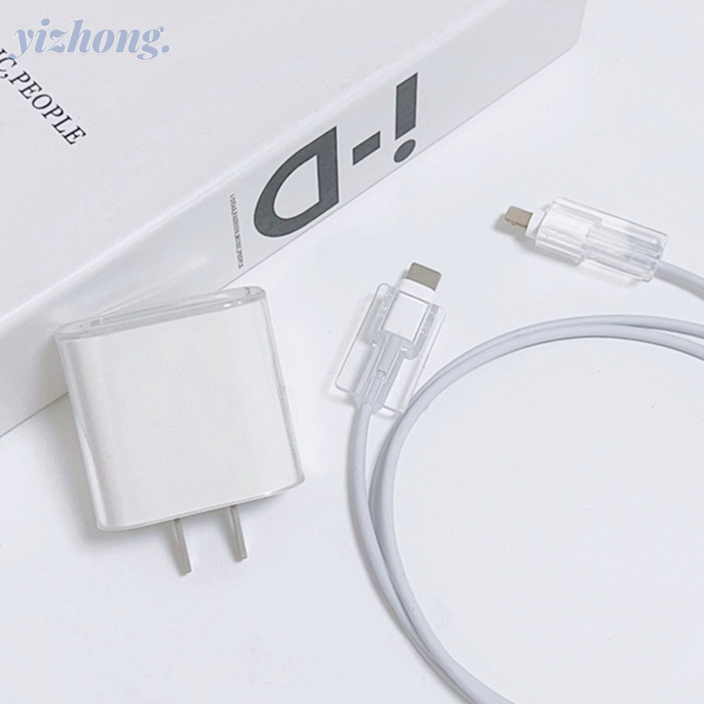 ชุดเครื่องชาร์จสําหรับ iPhone 18W/20W ชาร์จ Protector 3 ชิ้นชุดเลเซอร์ Data Line Spiral Wrap ใหม่โปร่งใสสายกัดนุ่มสําหรับ Lightening Android Mirco-USB Type-C