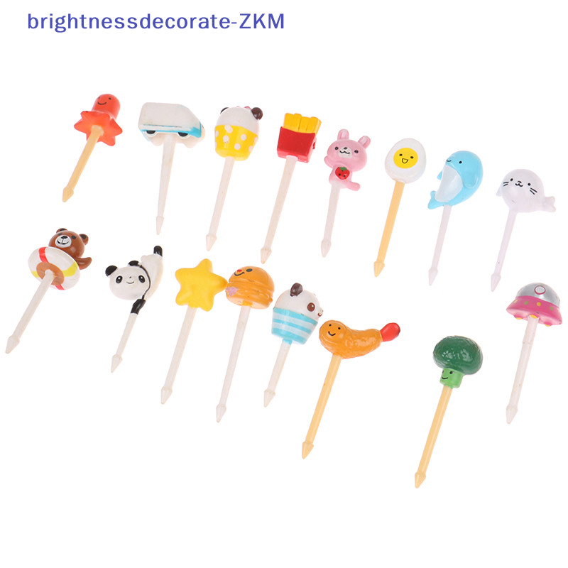 [Brightdecorate] ส้อมจิ้มผลไม้ ไม้จิ้มฟัน ลายการ์ตูนสัตว์ เค้ก เบนโตะ สุ่มสี 5 ชิ้น