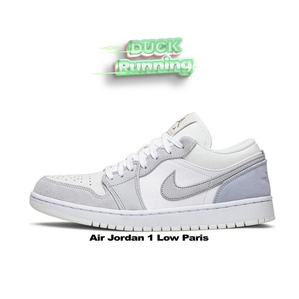 Nike Air Jordan 1 Low Paris รองเท้าผ้าใบลําลอง สีขาว สีเทา
