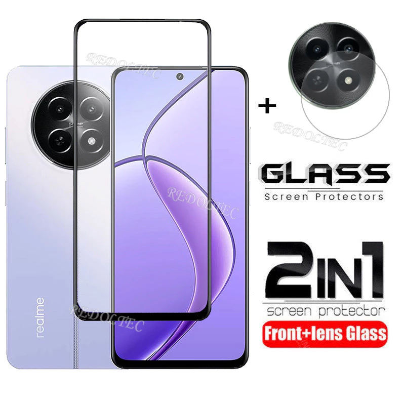 2 in 1 Realme 12X 12 5G 4G หน้าจอ + เลนส์ป้องกันคลุมทั้งหมดกาวเต็ม Realme12X Realme 12 X Realme12 5G ฟิล์มกระจกนิรภัยป้องกันพร้อมกล้อง Flim ป้องกัน