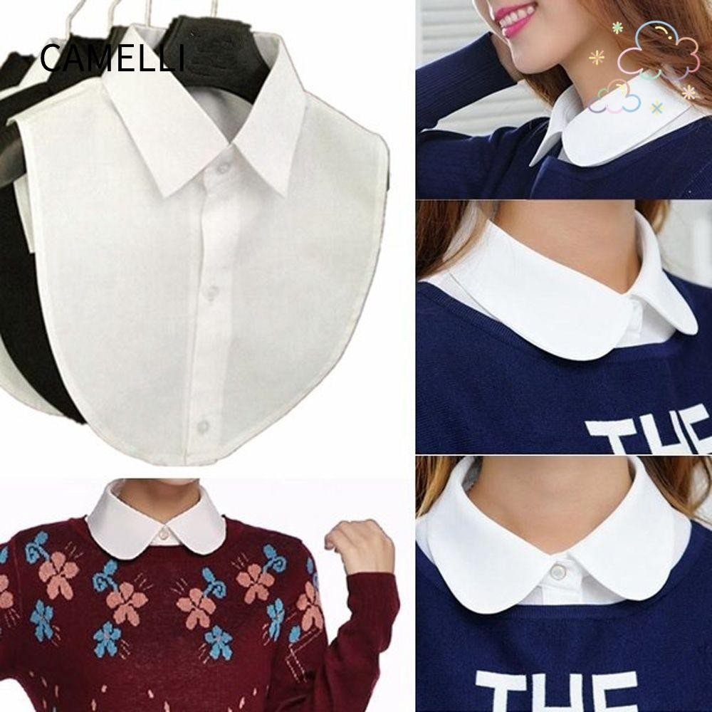 Camelli เสื้อเชิ้ตคอปกปลอม สีพื้น สไตล์วินเทจ ถอดออกได้