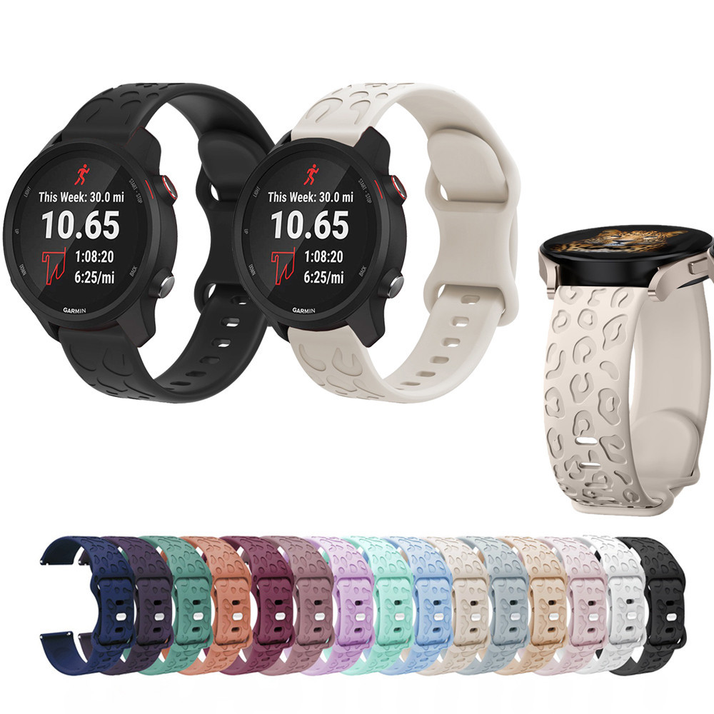 ซิลิโคนวง Cheetah เสือดาวแกะสลักสําหรับ Garmin Forerunner 645 245 245M 55 158 165 70 170 570 42mm Vivoactive 3 5 6 Active 5 Venu sq เพลง