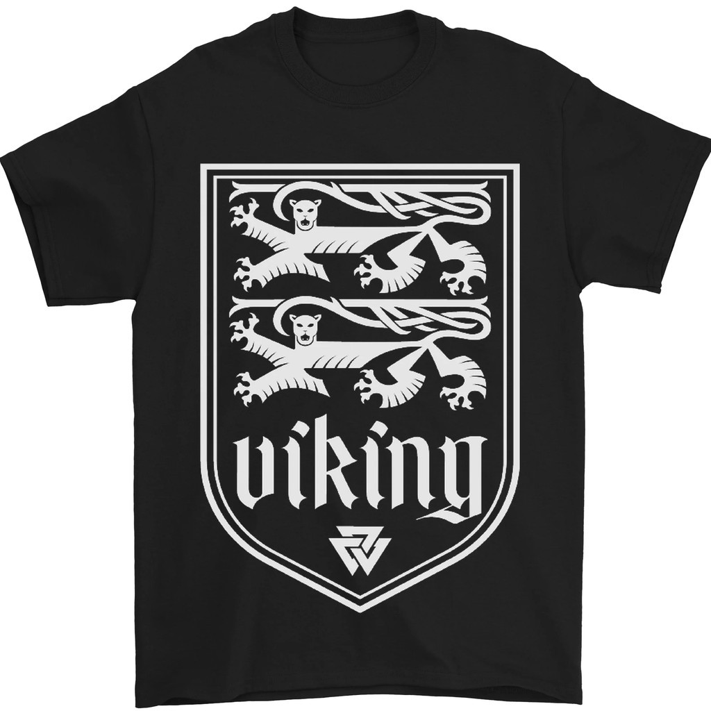 The Vikings Valknut Symbol Valhalla Lions Mens T-Shirt ผ้าฝ้าย 100%