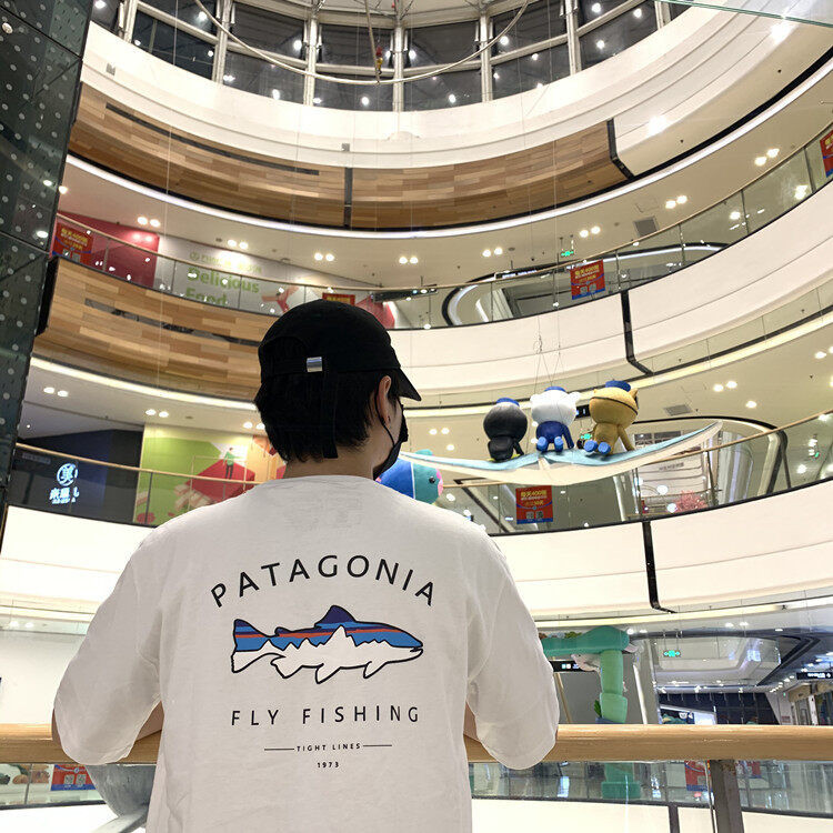 T-ShirtS-5XL PATAGONIA Patagonia Outdoor Sports Shark Design A Short-sleeved T Shirt Foreign Trade Approval เสื้อแขนสั้น