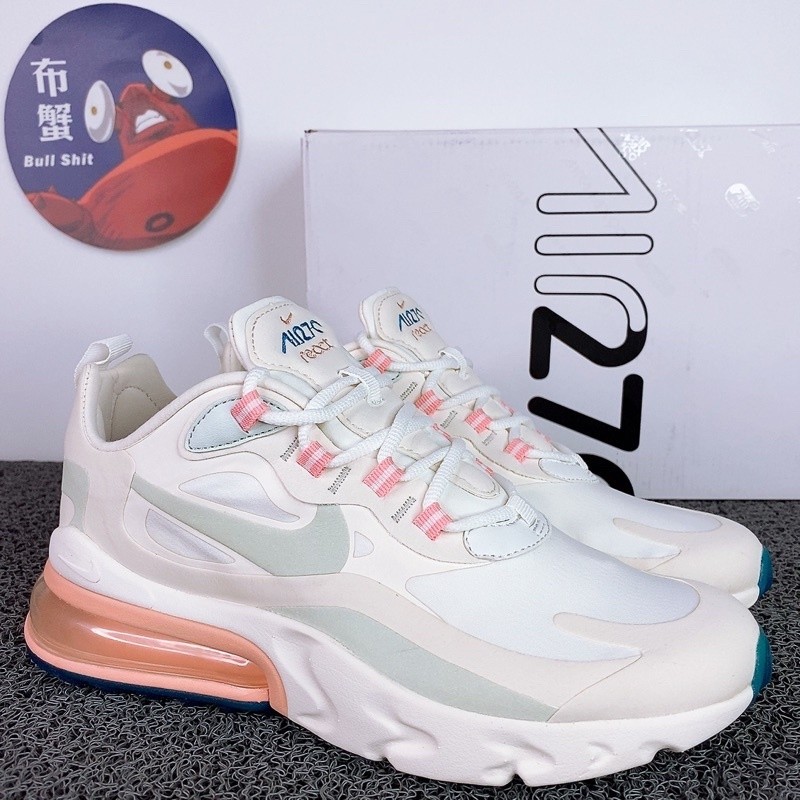 คุณภาพสูง Nike Air Max 270 React สีชมพูสีขาวสีชมพู Blue Cloud Marshmallow สีชมพู Air Cushion รองเท้า