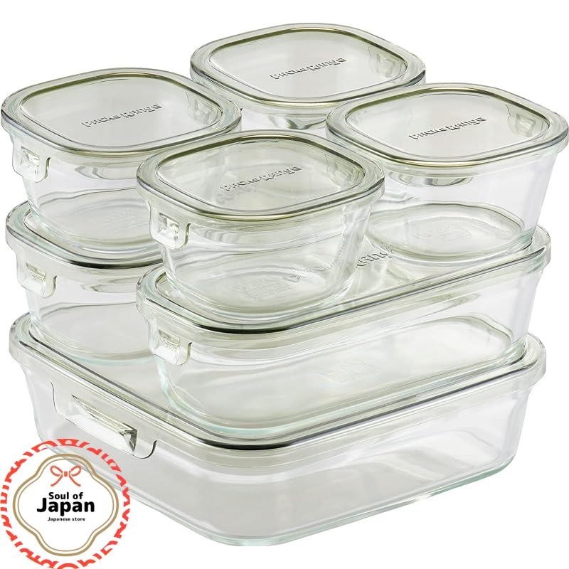 iwaki Heat Resistant Glass Storage Container Olive Green System Set Pack & Range PC-PRN7G4
