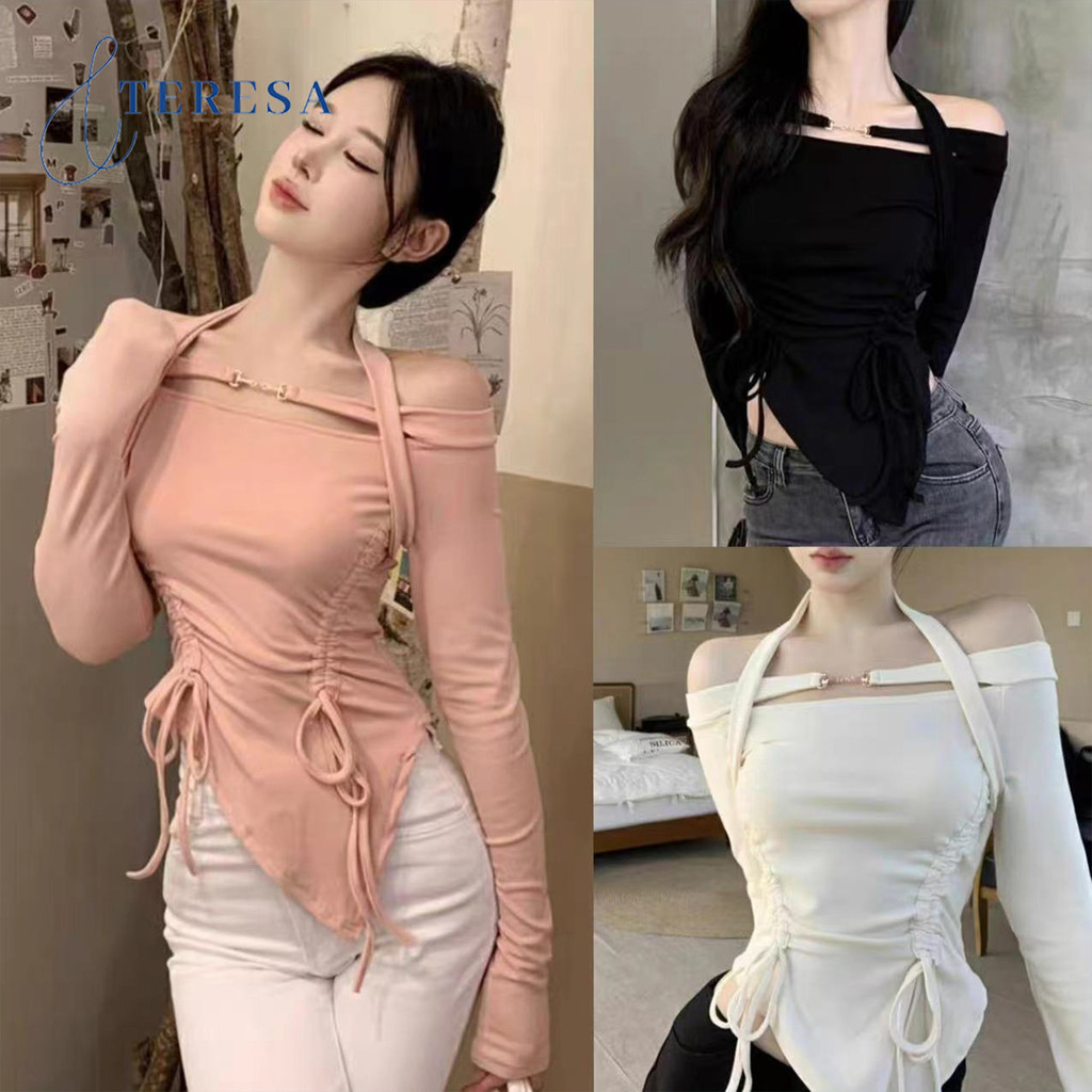 เสื้อยืดสีทึบ แขนยาว โชว์ไหล่ สไตล์เก๋ ความสวยงาม เสน่ห์เหนือความคาดหวัง