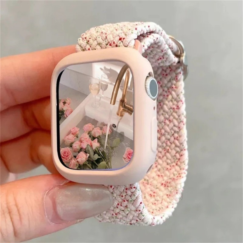 Korean Cute Braied Strap + Case For Apple Watch Ultra 2 Ultra Series 9 8 7 6 SE 5 4 3 2 1 Size 49mm 