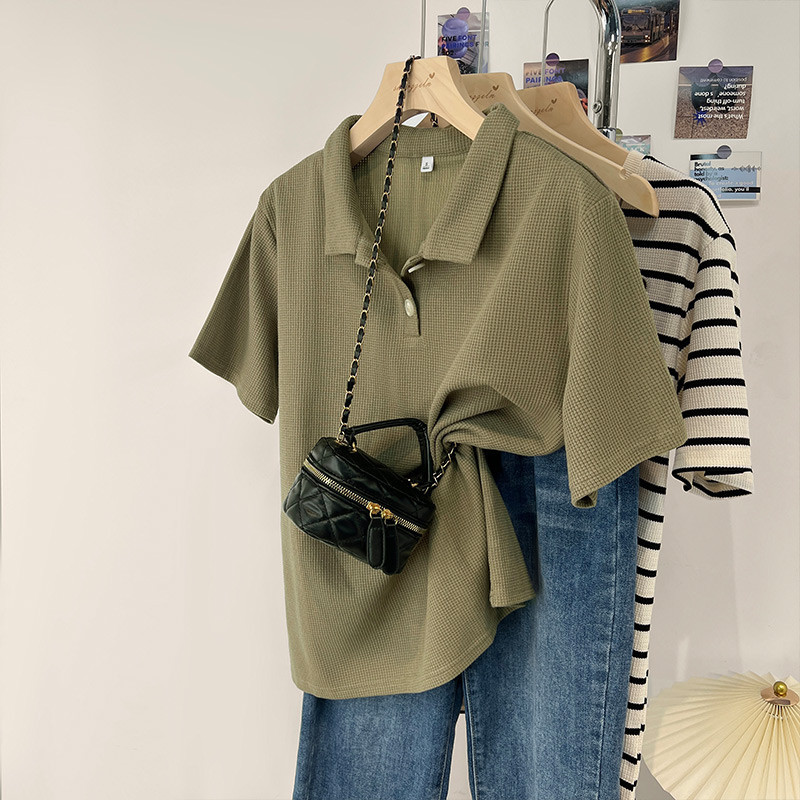 TAYCEN M-2XL เสื้อยืดโปโล แขนสั้น พิมพ์ลาย เกาหลี สําหรับผู้หญิง ธรรมดา