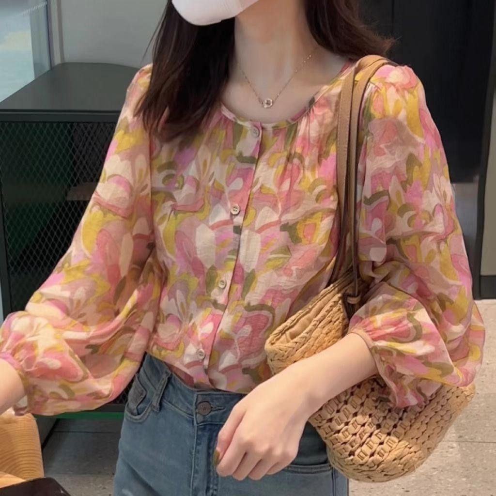 LuneGrace เสื้อเชิ้ดชีฟองแขนยาว ลายดอก เสื้อชีฟอง รูปที่ 7