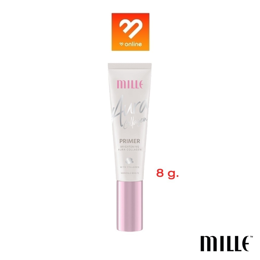 (หลอดเล็ก 8g.) Mille Brightening Aura Collagen มิลเล่ ออร่าไพร์เมอร์ ปรับผิวกระจ่างใส